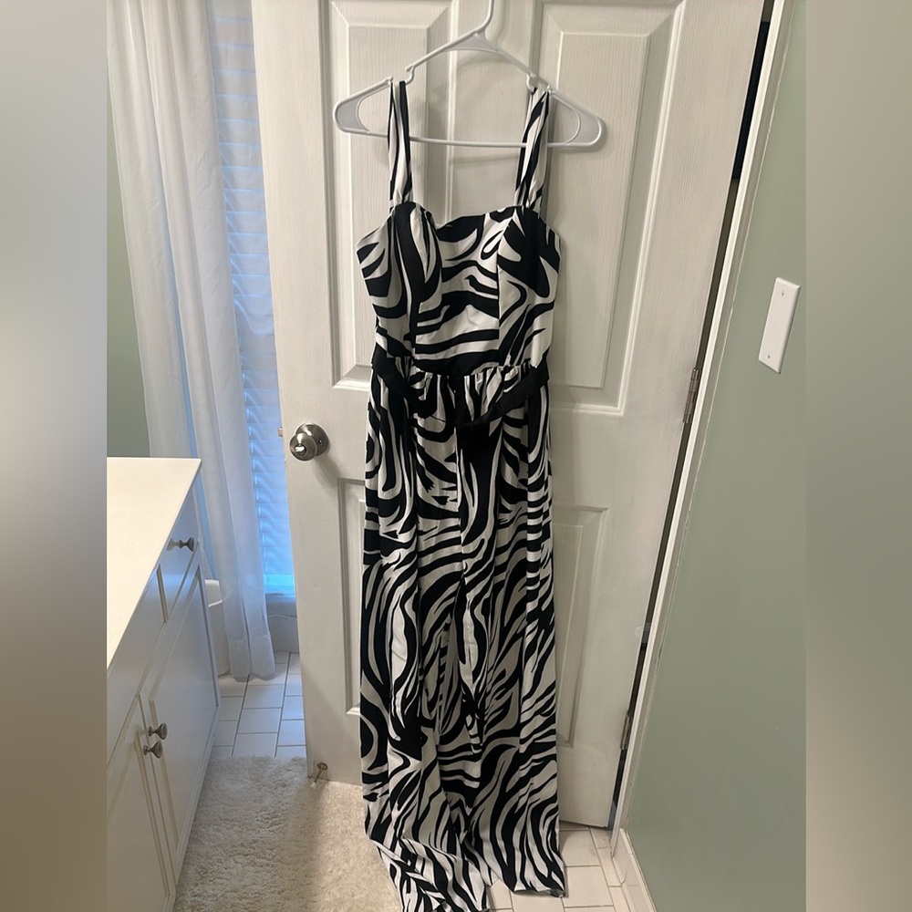 Black And White Preppy Womens Zebra Striped Wide Leg Jumpsuit
